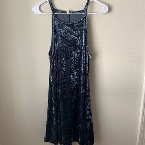 blue crushed velvet dress